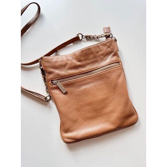 DANIER Brown Leather North South Zipper Crossbody Purse - Picture 2 of 15